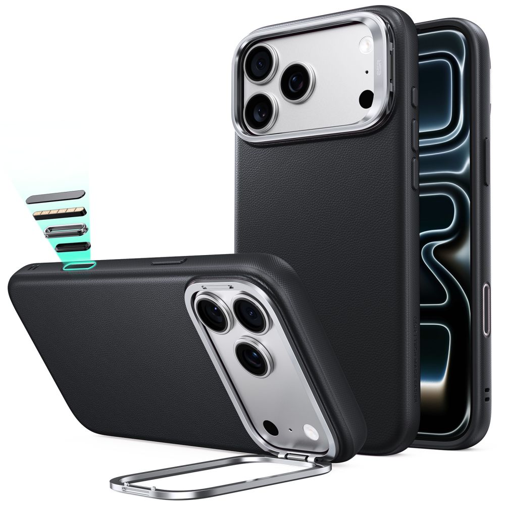 ESR Leather -suojakuori laitteelle iPhone 18 Pro / 17 Pro, tuella, MagSafe-yhteensopiva – musta