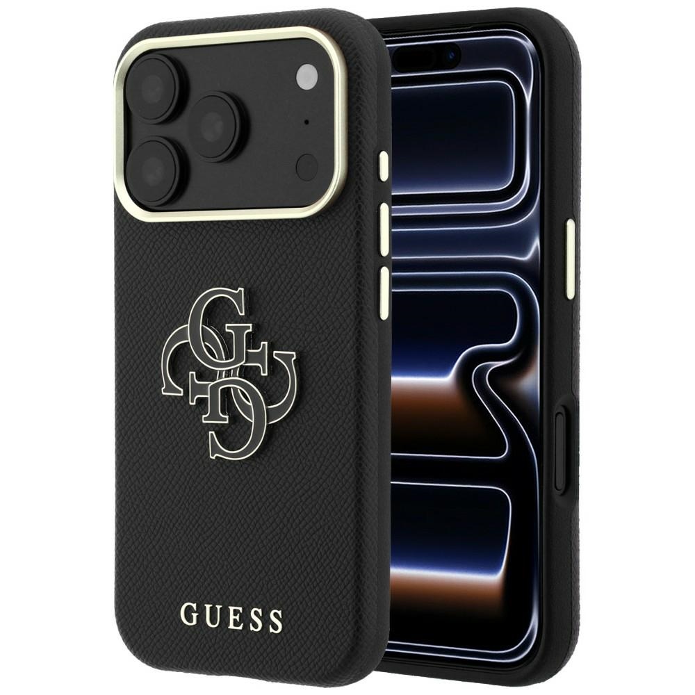 Guess Grained & Big Resin Logo -suojakuori laitteelle iPhone 18 Pro / 17 Pro – musta