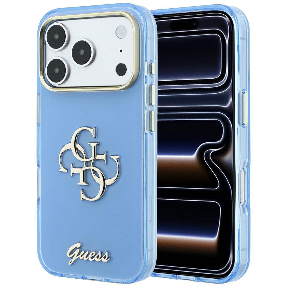 Guess IML 4G Script Metal -suojakuori laitteelle iPhone 18 Pro Max / 17 Pro Max – vaaleansininen