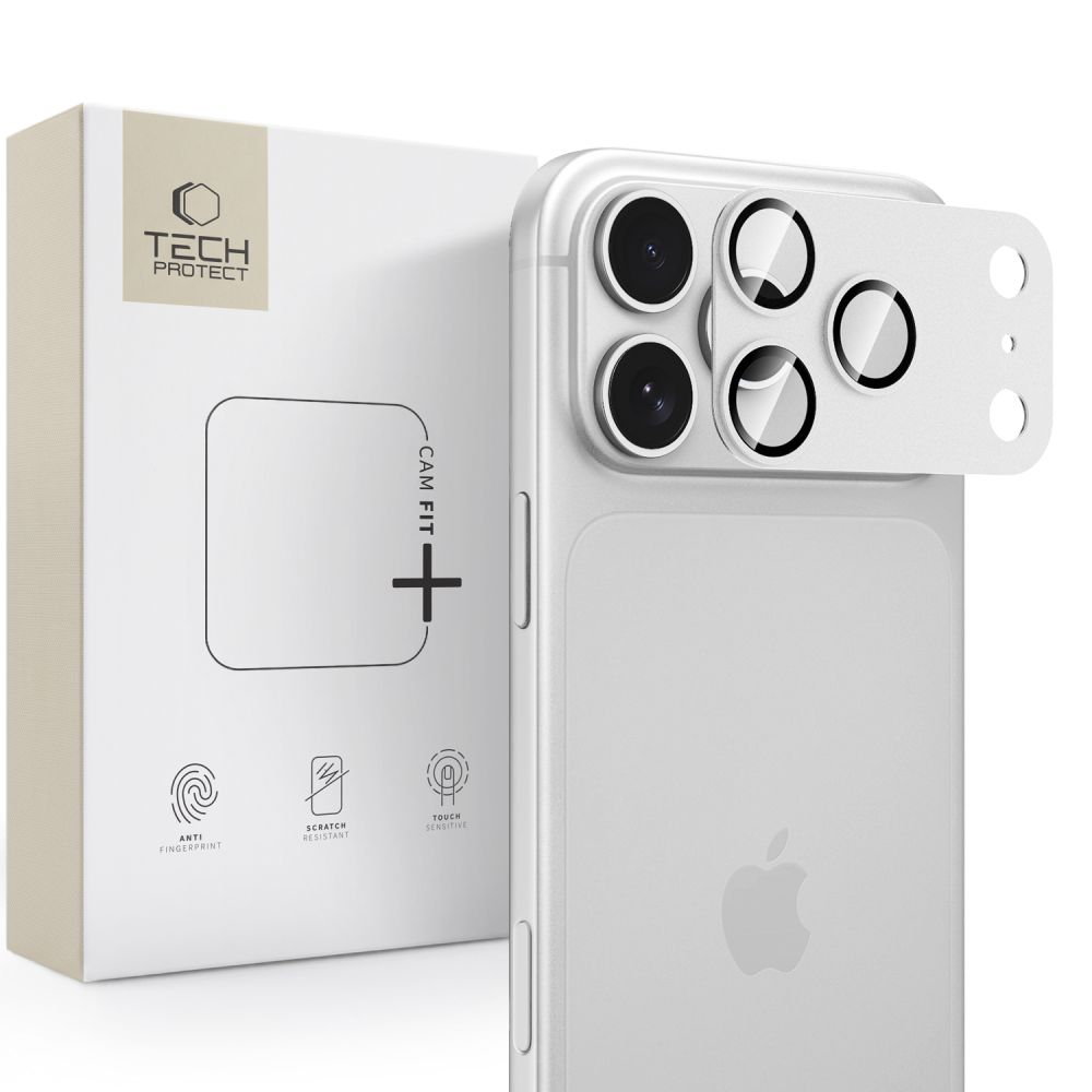 Tech-Protect Camfull Fit+ -karkaistu kameran suojalasi laitteelle iPhone 18 Pro Max – hopeanvärinen
