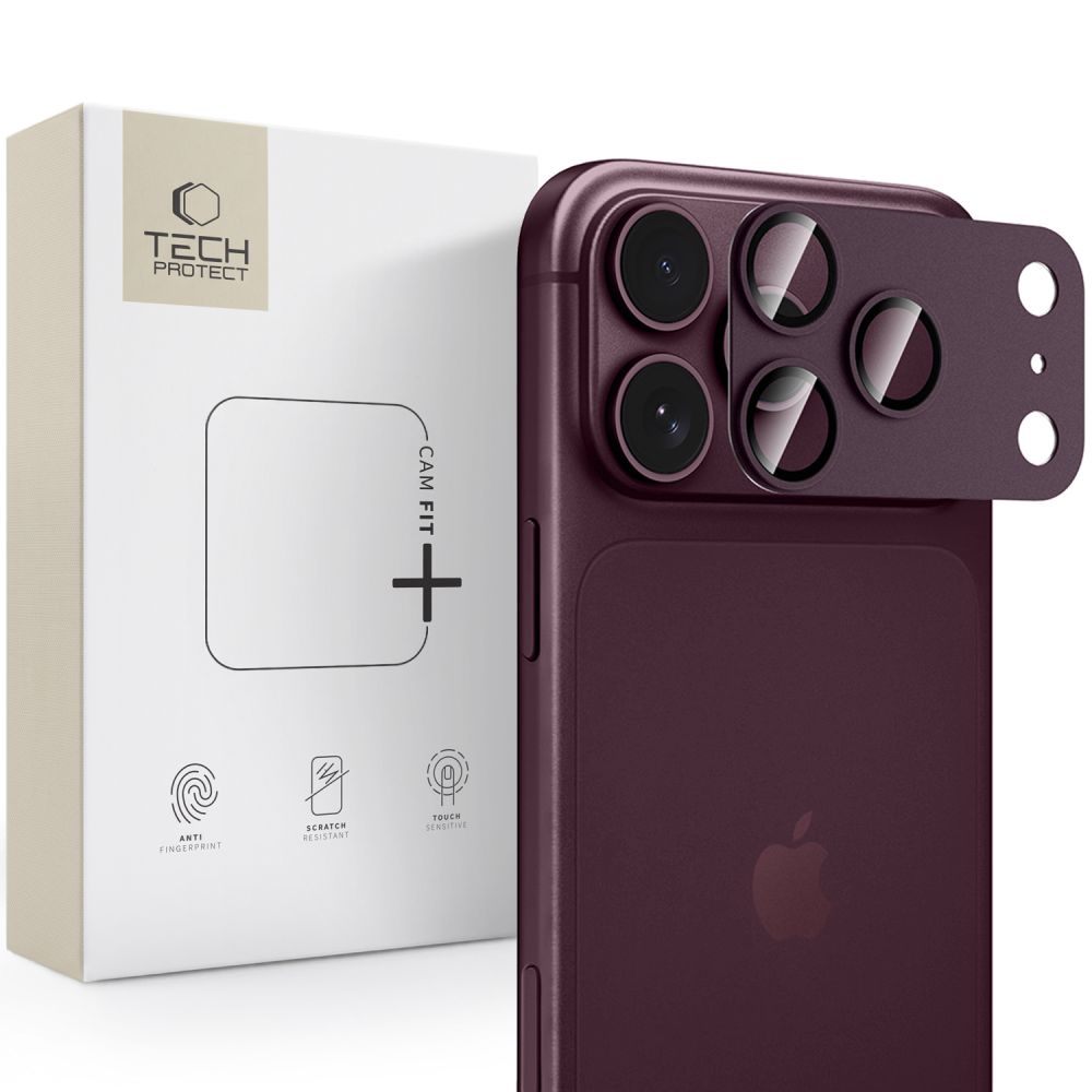Tech-Protect Camfull Fit+ -karkaistu kameransuojalasi iPhone 18 Prolle, viininpunainen