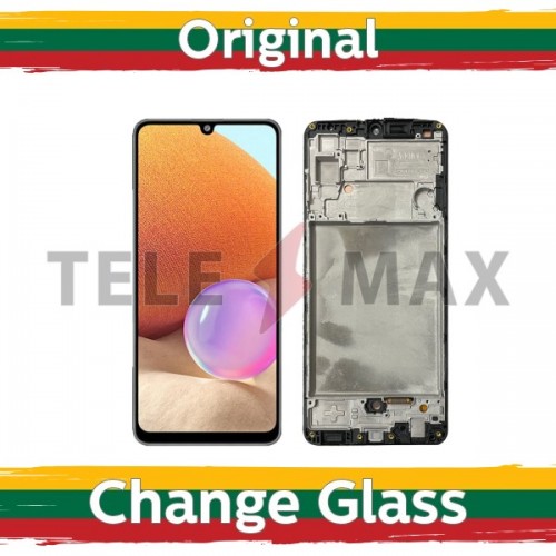 Alkuperäinen Samsung A325 Galaxy A32 4G -LCD-näyttö kehyksellä, musta, Telemaxin kunnostama