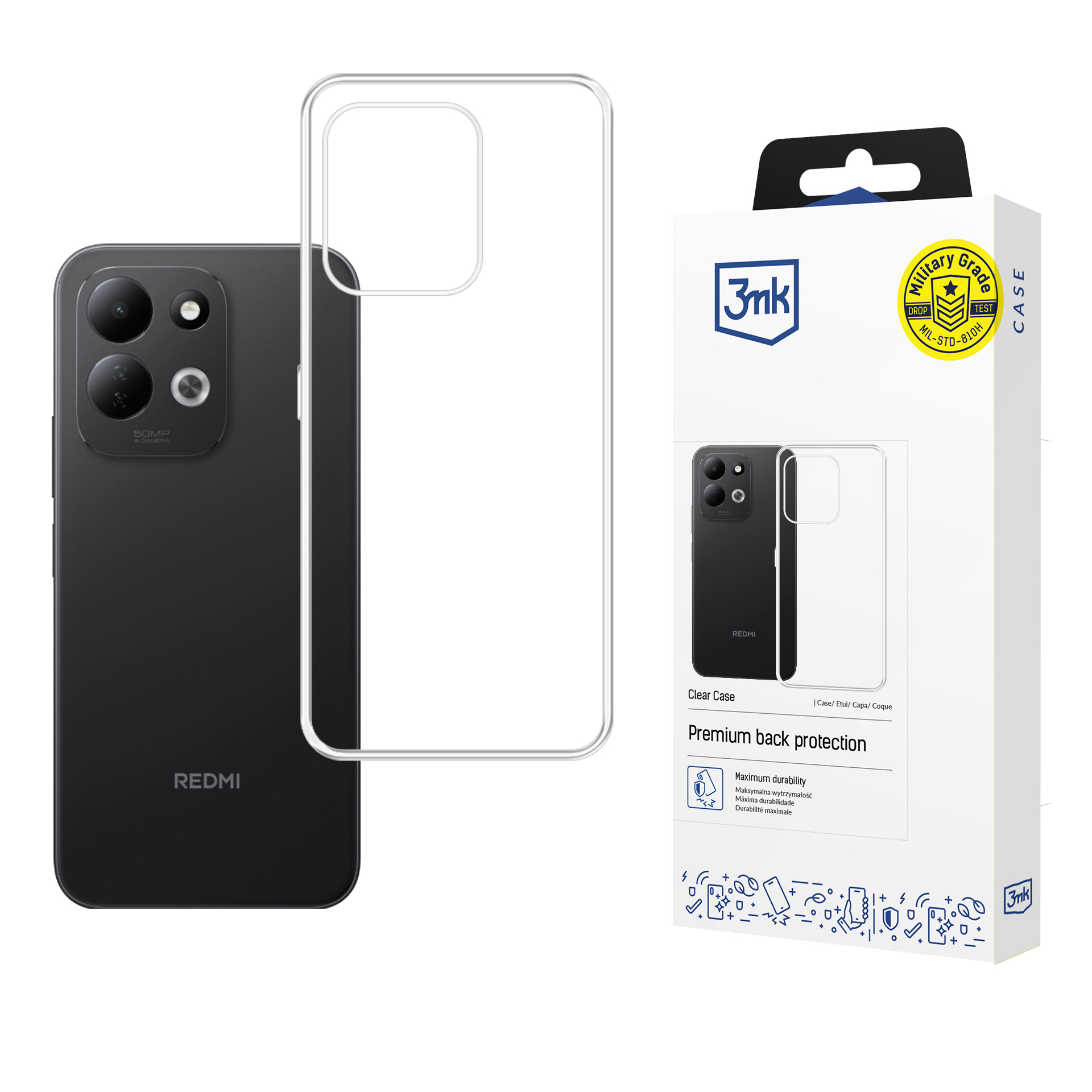 Läpinäkyvä 3mk Clear Case -suojakuori Redmi Note 17 4G/5G -puhelimelle