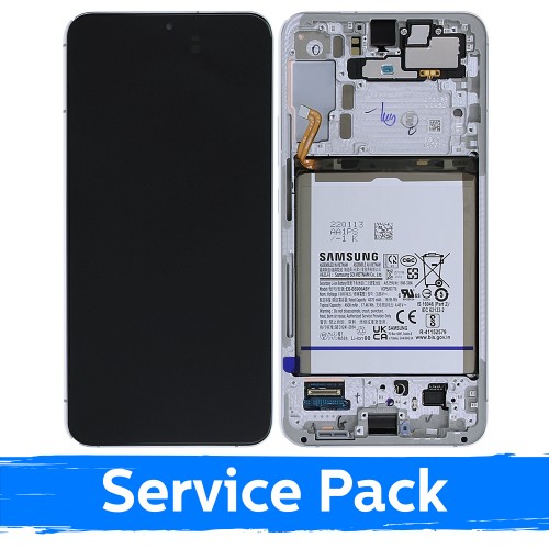 LCD-näyttö kehyksineen ja akkuineen Samsung S906 S22 Plus -puhelimeen, valkoinen (Phantom White; huoltopakkaus)