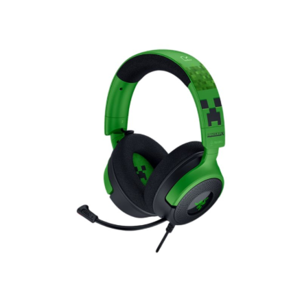 Langalliset korvat peittävät Razer Kraken V4 X -pelikuulokkeet mikrofonilla, Minecraft Edition