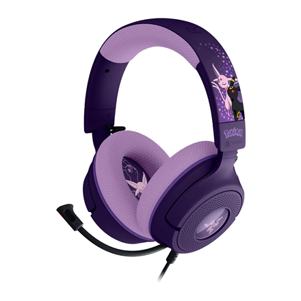 Langalliset Razer Kraken V4 X -pelikuulokkeet mikrofonilla ja melunvaimennuksella, Espeon & Umbreon Edition