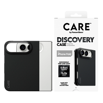 Musta PanzerGlass Discovery -takakuori Apple iPhone 2026 Foldille, kierrätysmuovi
