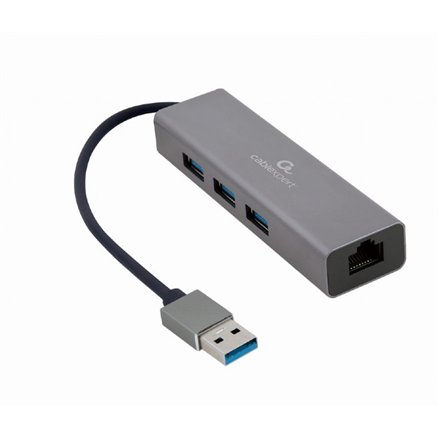 Cablexpert A-AMU3-LAN-01 USB AM Gigabit -verkkosovitin 3-porttisella USB 3.0 -keskittimellä