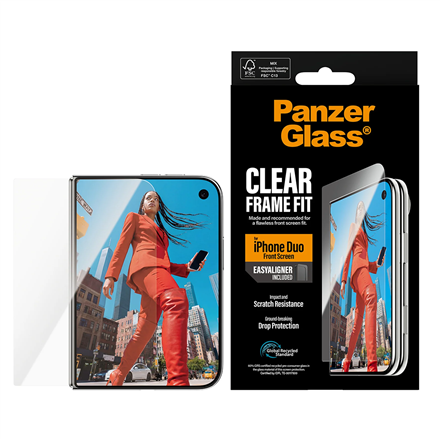 Läpinäkyvä lasinen PanzerGlass FrameFit -näytönsuoja EasyAlignerilla Apple iPhone Duolle