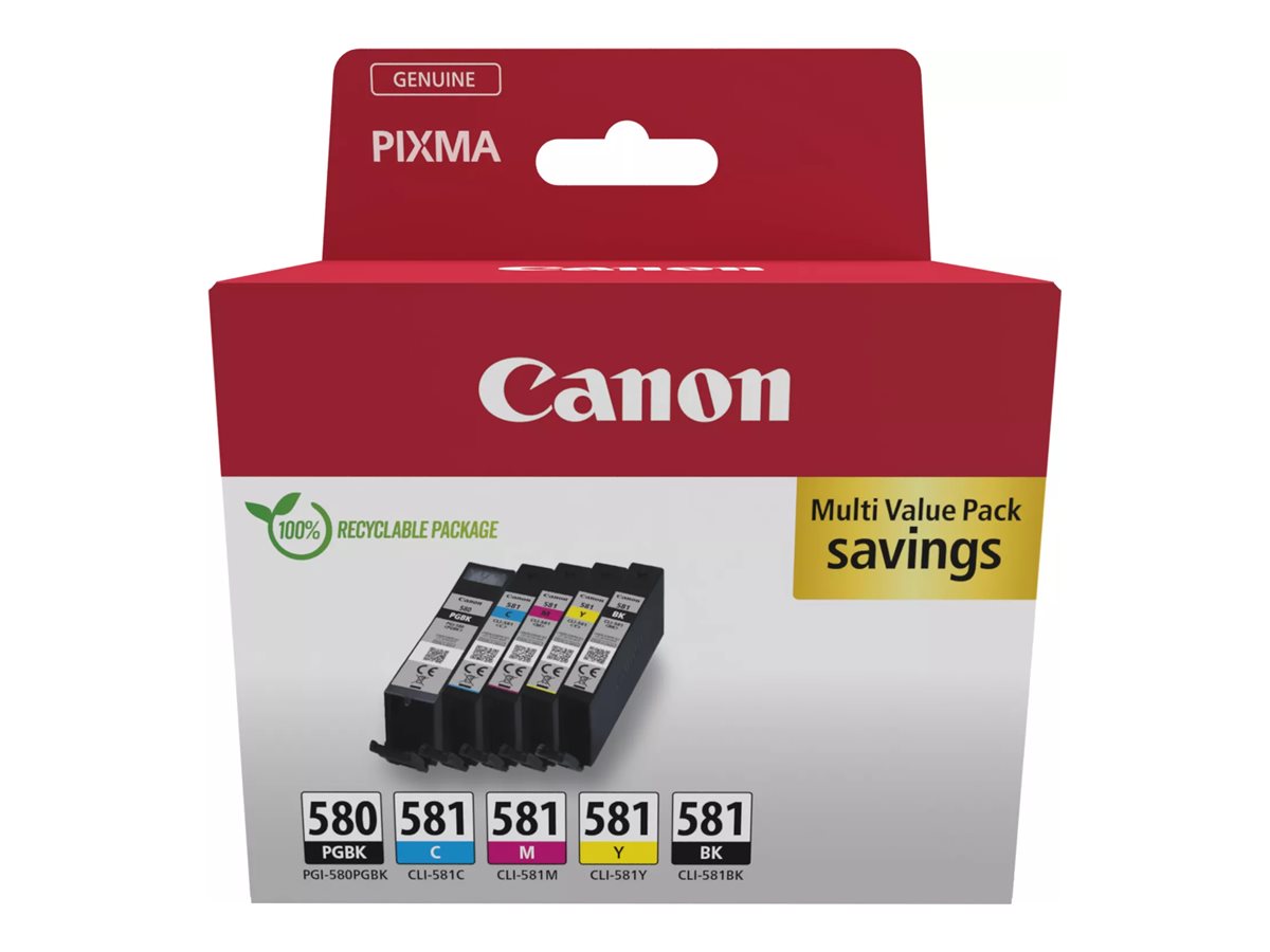 Canon PGI-580 / CLI-581 PGBK/BK/C/M/Y mustekasettipakkaus, 5 kpl, kaksi mustaa, syaani, magenta ja keltainen