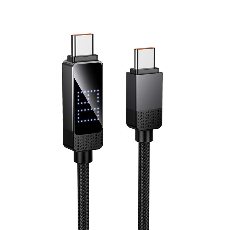 Hoco U154 USB-C–USB-C -kaapeli pistematriisi-LCD-näytöllä, 3 A, 60 W, 1 m, musta