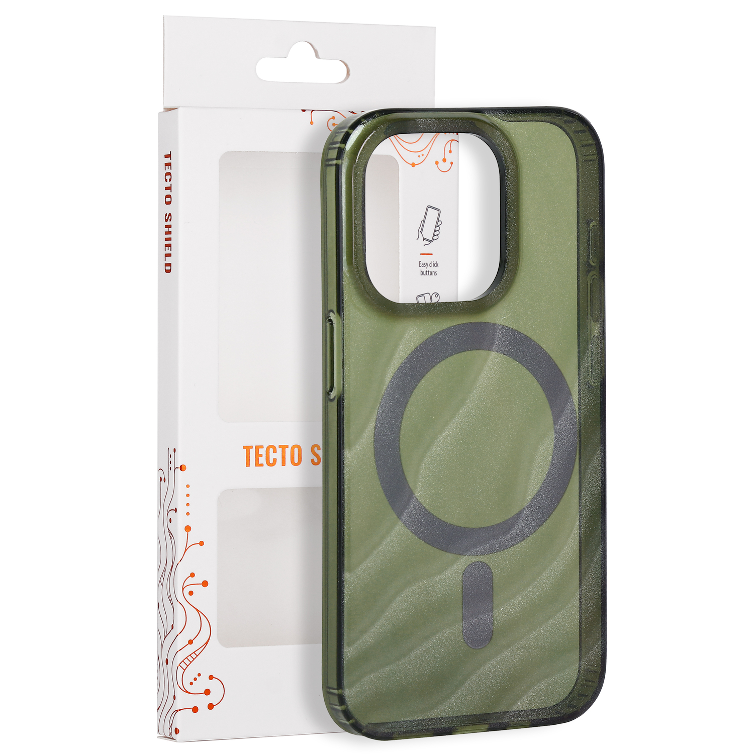 Tecto Shield Desert Mag -suojakuori mallille iPhone 15 Pro 6,1", tumman oliivinvihreä