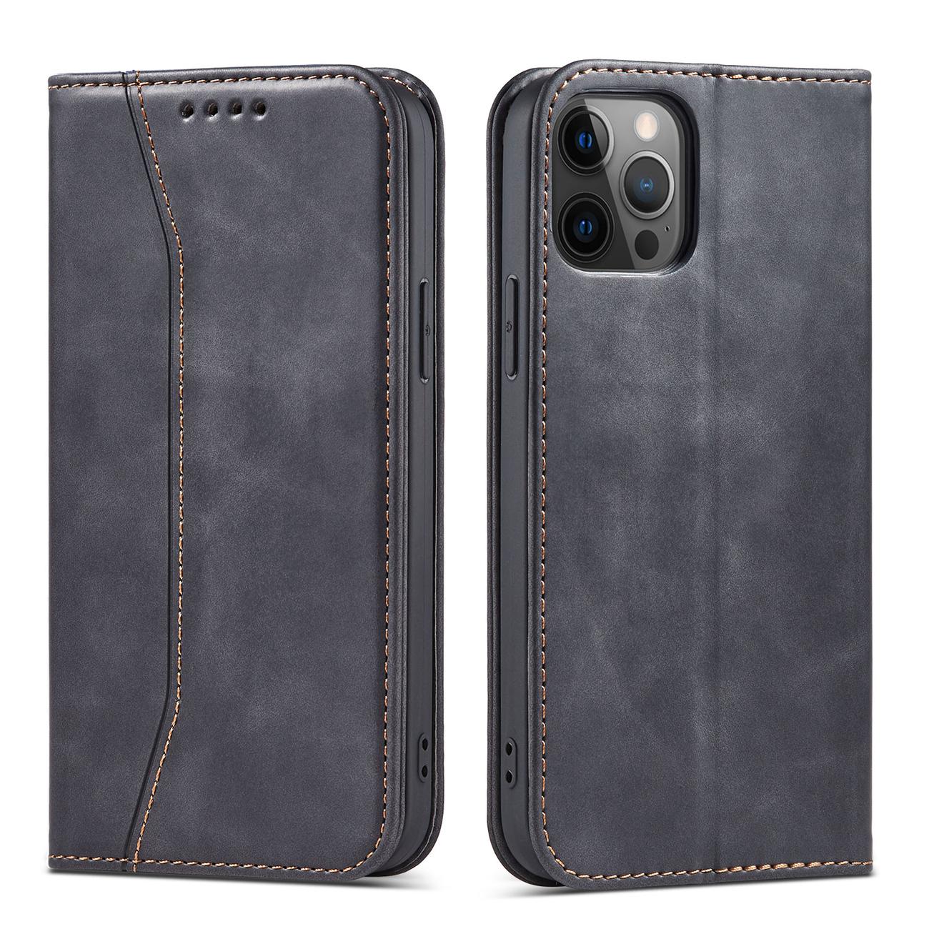 Magneetti Fancy Kotelo Kotelo iPhone 12 Pro Max pussi lompakko kortinhaltija Musta