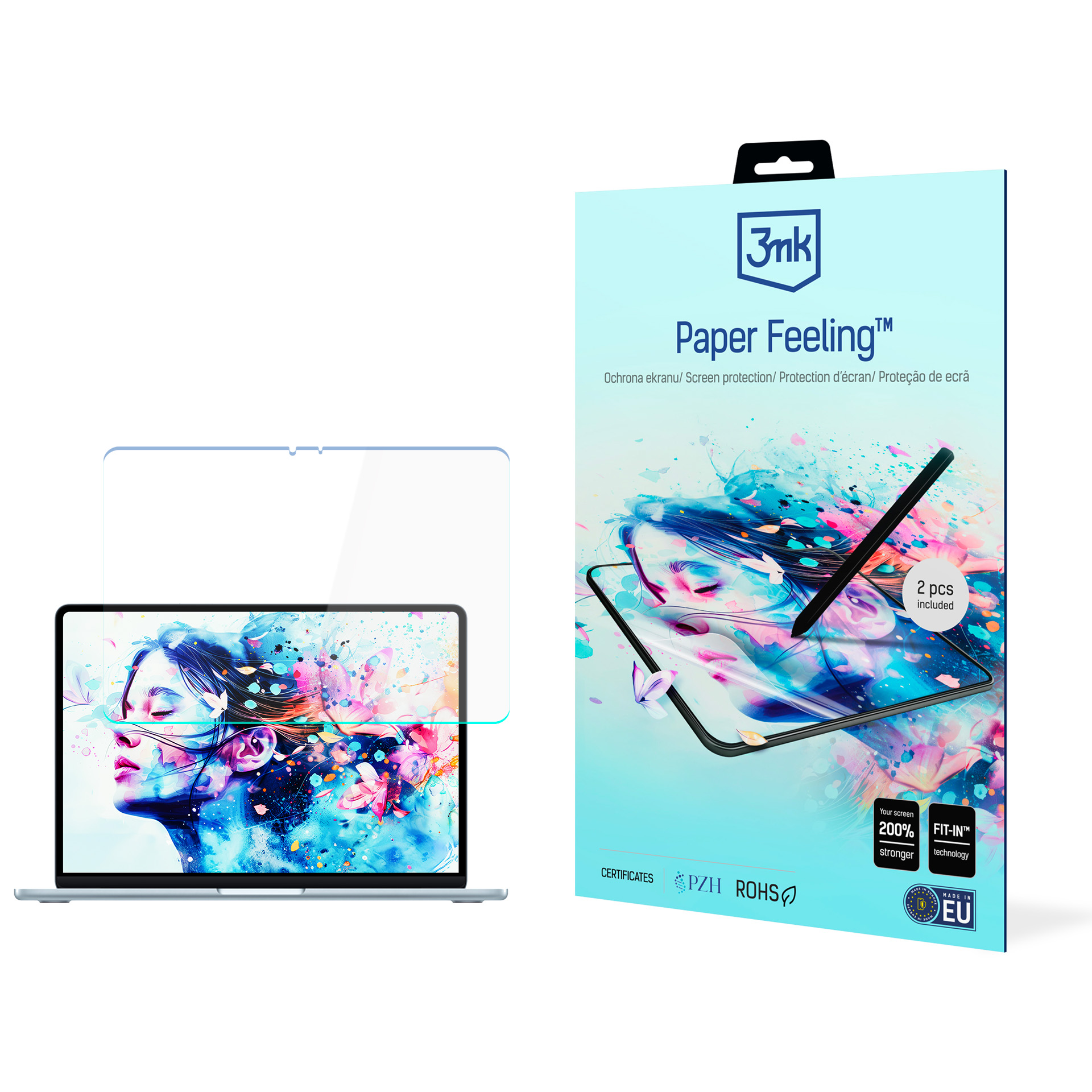 Apple MacBook Air 13,6" M2/M3/M4 – enintään 15" 3mk Paper Feeling – näytönsuojakalvo