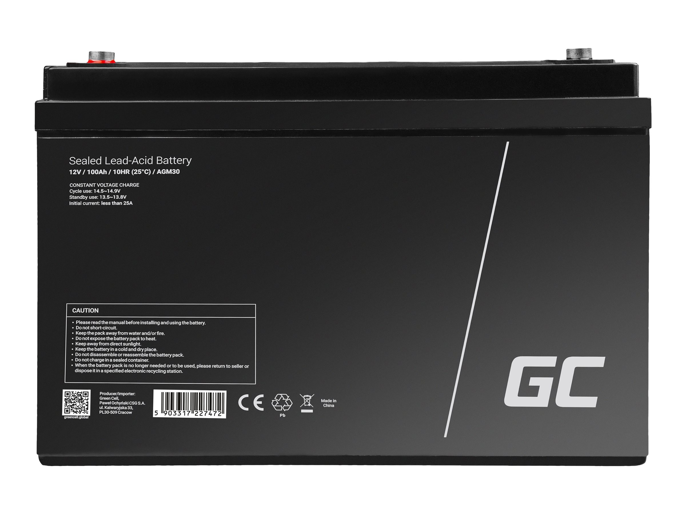 Green Cell AGM30 VRLA AGM -akku, 12 V, 100 Ah