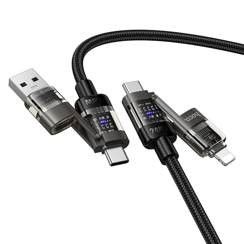 Hoco U151 kaapeli 4in1 USB A/C - USB C/Lightning 240W 1,2 m musta